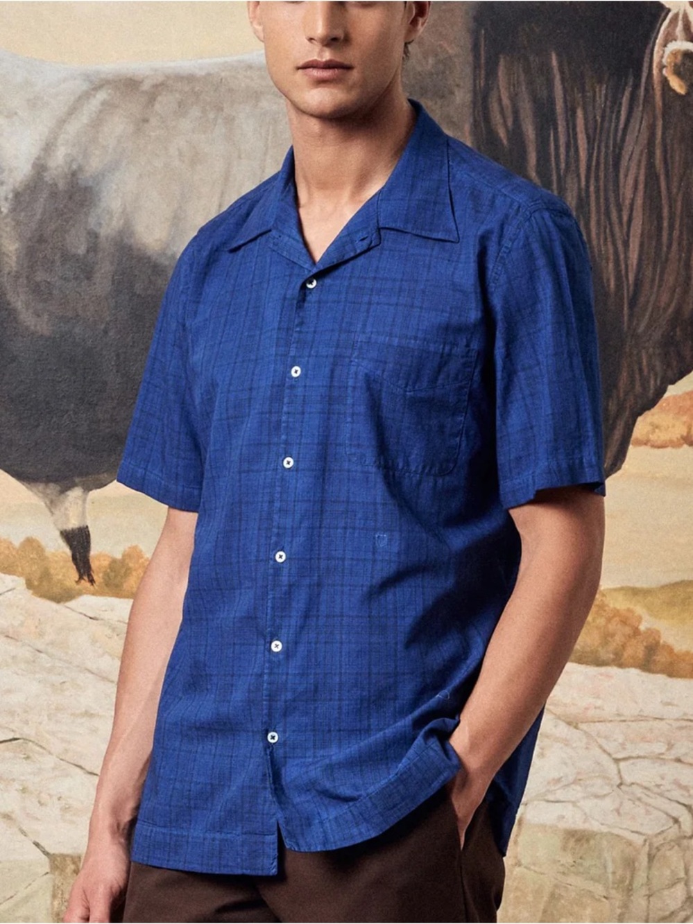 Massimo Alba Blue Short-Sleeve Button-Down Camp Shirt